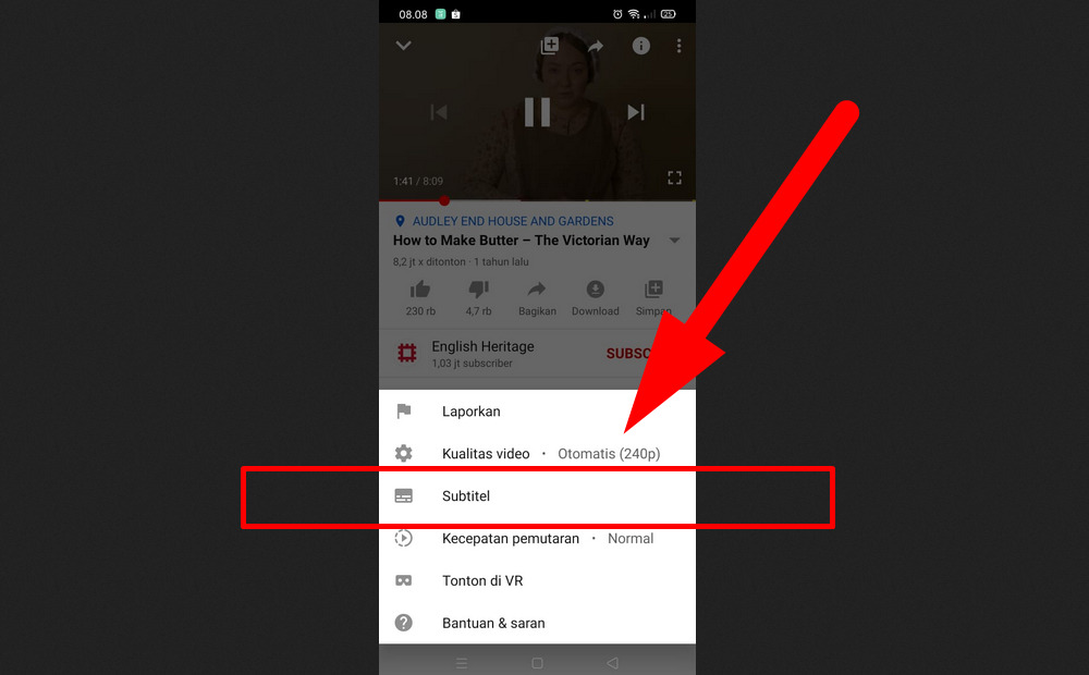 Gambar 1 - Cara menampilkan subtitle di youtube yang tidak ada subtitlenya melalui HP - via aplikasi