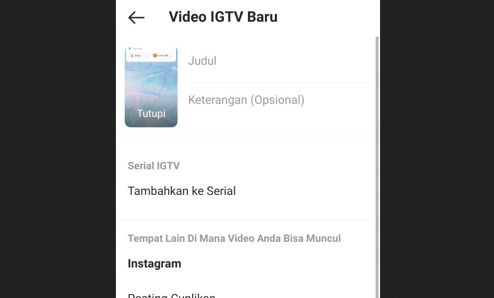 Gambar 1 - Cara upload IGTV dari HP